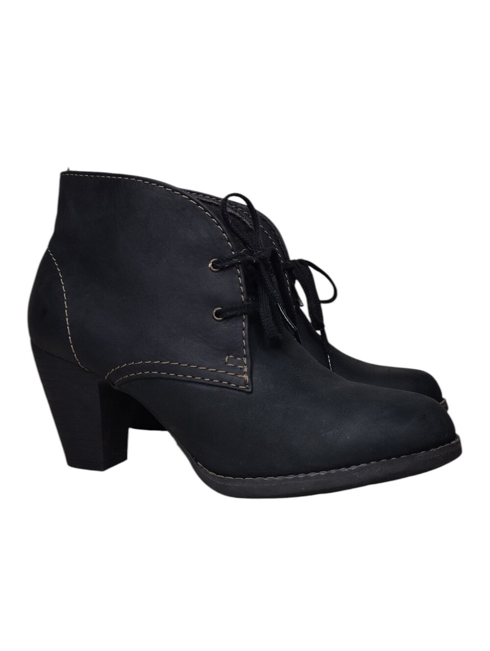 Clarks Bergen Black Lace-Up Stacked Heel Ankle Booties Sz 8M